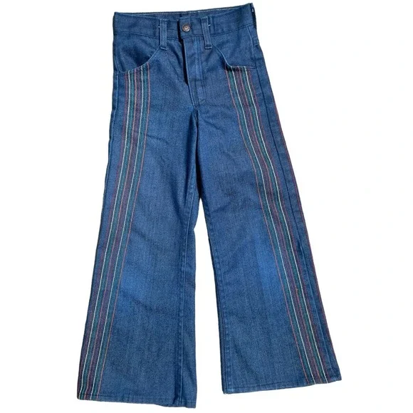 パンツ 90's Denim Rainbow Stitch Bell Bottoms Vintage 1970's RAINBOW Stitch Bell Bottom Jeans by Faded